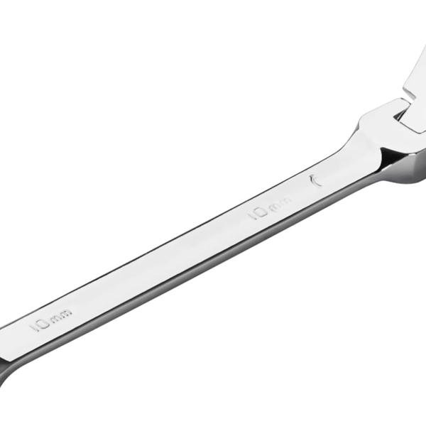 10mm Flexible Head Gear Wrench, Ratcheting Combination Wrench Metric, Flex Head Wrench Spanner, Forged, Heat-Treated Cr-V Alloy Steel, 12-Point Design, 72-Tooth Ratchet, Chrome Vanadium Steel