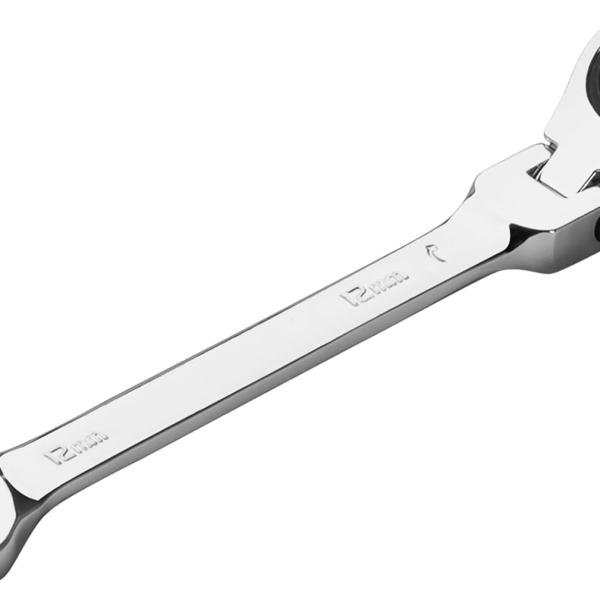 12mm Flexible Head Gear Wrench, Ratcheting Combination Wrench Metric, Flex Head Wrench Spanner, Forged, Heat-Treated Cr-V Alloy Steel, 12-Point Design, 72-Tooth Ratchet, Chrome Vanadium Steel