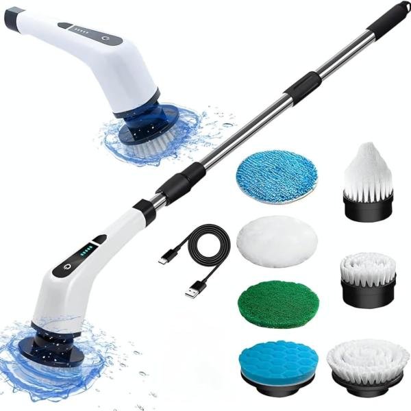 9 in 1 Cordless Electric Spin mop Floor Cleaning Machine Electric Spin Scrubber, Cleaning Brush, Shower Scrubber Power Cleaning Brush with Extension Handle, Bathtub Grout Tile Floor