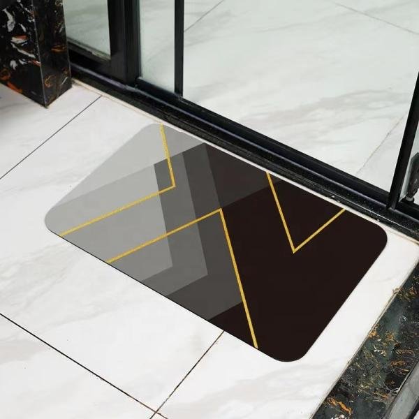 Modern Super Soft Microfiber Striped Super Water Absorbent Anti-Skid Diatomite Earth Mats for Bathroom/Bedroom/Kitchen/Door/Floor/Shower Bathmats Non-Slip Bathroom Rug Quick-Drying