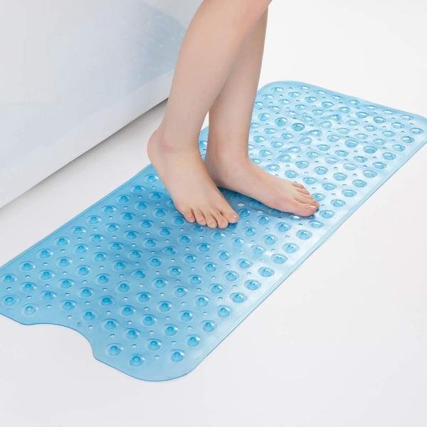 Extra Long 100X38 CM Premium Accu-Pebble Shower Bath Mat Anti Slip Bathtub Bathroom Met with Suction Cup- PVC Silicone (Extra Long 100X38 CM Sky Blue Original, 1)
