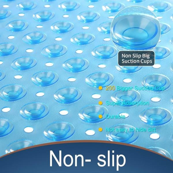 Extra Long 100X38 CM Premium Accu-Pebble Shower Bath Mat Anti Slip Bathtub Bathroom Met with Suction Cup- PVC Silicone (Extra Long 100X38 CM Sky Blue Original, 1)