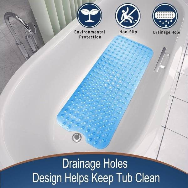 Extra Long 100X38 CM Premium Accu-Pebble Shower Bath Mat Anti Slip Bathtub Bathroom Met with Suction Cup- PVC Silicone (Extra Long 100X38 CM Sky Blue Original, 1)