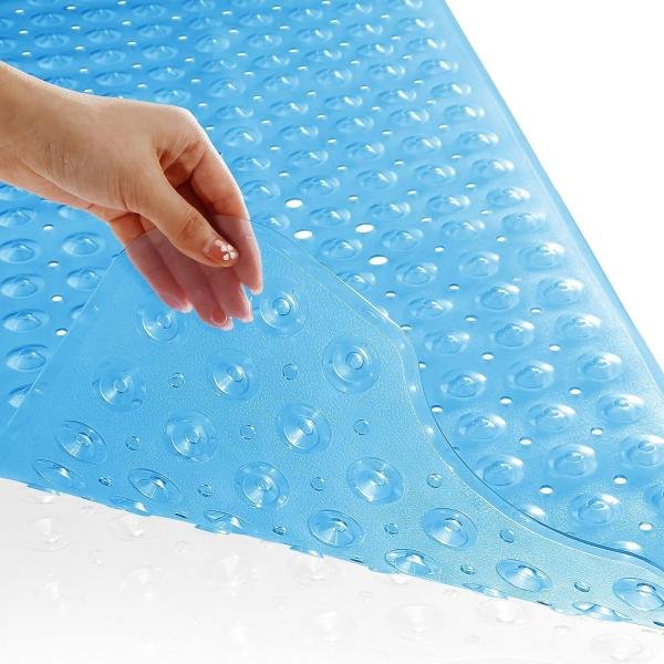 Extra Long 100X38 CM Premium Accu-Pebble Shower Bath Mat Anti Slip Bathtub Bathroom Met with Suction Cup- PVC Silicone (Extra Long 100X38 CM Sky Blue Original, 1)