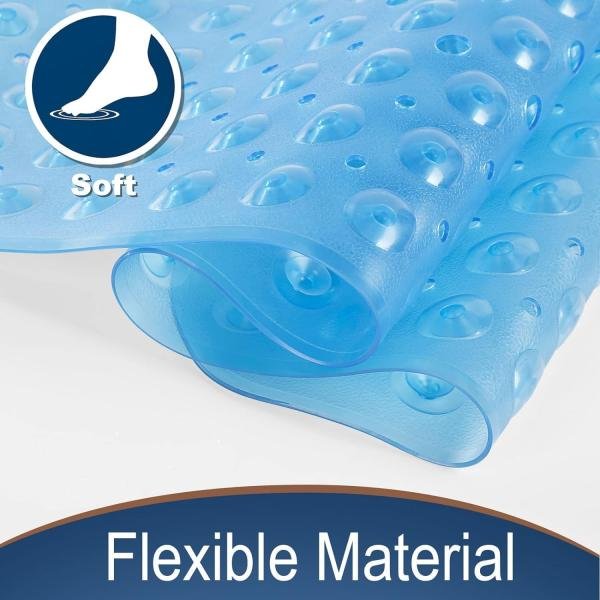 Extra Long 100X38 CM Premium Accu-Pebble Shower Bath Mat Anti Slip Bathtub Bathroom Met with Suction Cup- PVC Silicone (Extra Long 100X38 CM Sky Blue Original, 1)