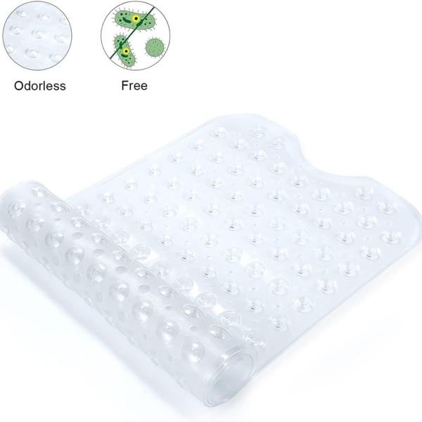 Extra Long 100X38 CM Premium Accu-Pebble Shower Bath Mat Anti Slip Bathtub Bathroom Met with Suction Cup- PVC Silicone - Clear Transparent