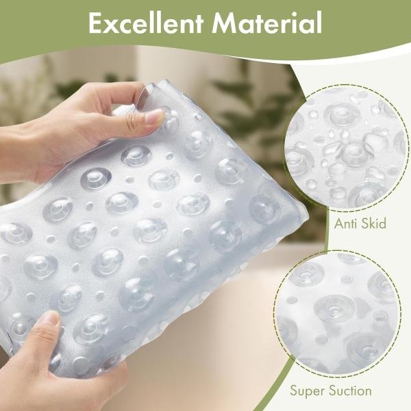 Extra Long 100X38 CM Premium Accu-Pebble Shower Bath Mat Anti Slip Bathtub Bathroom Met with Suction Cup- PVC Silicone - Clear Transparent