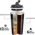 500ml Travel Coffee Cups Insulated Mug Thermal Tumbler to Go with Lid Leak Proof Reusable Stainless Steel Coffee Mug Spill Proof for Hot and Iced Cold Drinks color Black