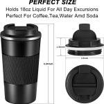 500ml Travel Coffee Cups Insulated Mug Thermal Tumbler to Go with Lid Leak Proof Reusable Stainless Steel Coffee Mug Spill Proof for Hot and Iced Cold Drinks color Black