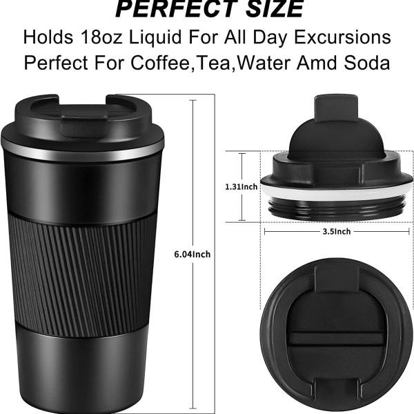500ml Travel Coffee Cups Insulated Mug Thermal Tumbler to Go with Lid Leak Proof Reusable Stainless Steel Coffee Mug Spill Proof for Hot and Iced Cold Drinks color Black