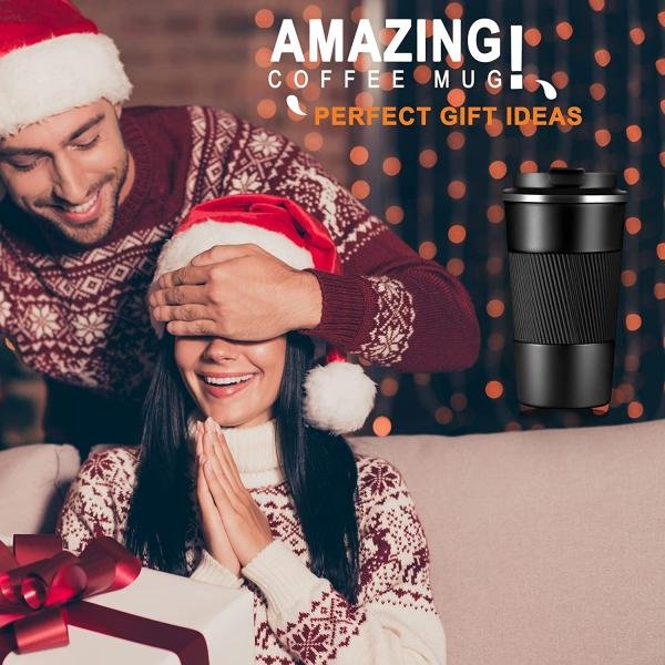 500ml Travel Coffee Cups Insulated Mug Thermal Tumbler to Go with Lid Leak Proof Reusable Stainless Steel Coffee Mug Spill Proof for Hot and Iced Cold Drinks color Black