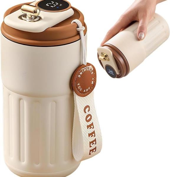 Coffee Flask with Temperature Display, 420ml Capacity Stainless Steel Coffee Thermos for Hot Drinks, Vacuum Insulated Coffee Mug Travel Mugs, Thermos Cup Thermal Flask for Home Travel