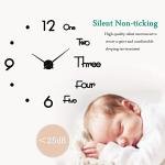 Analog Plastic Frameless DIY Wall Clock - Large Modern 3D Mirror Decor Sticker Kit for Home Living Room Bedroom Office Decorations (Black)