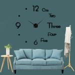 Analog Plastic Frameless DIY Wall Clock - Large Modern 3D Mirror Decor Sticker Kit for Home Living Room Bedroom Office Decorations (Black)