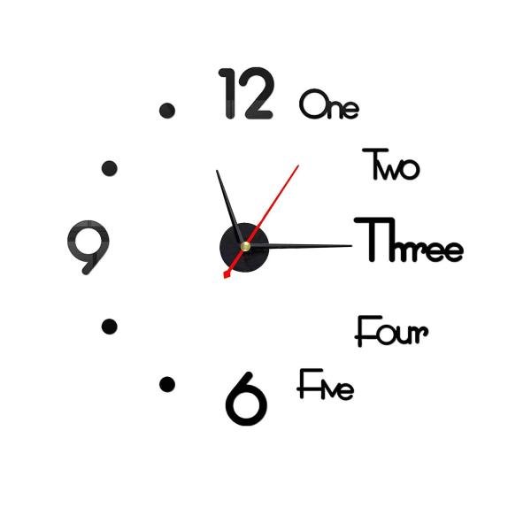 Analog Plastic Frameless DIY Wall Clock - Large Modern 3D Mirror Decor Sticker Kit for Home Living Room Bedroom Office Decorations (Black)