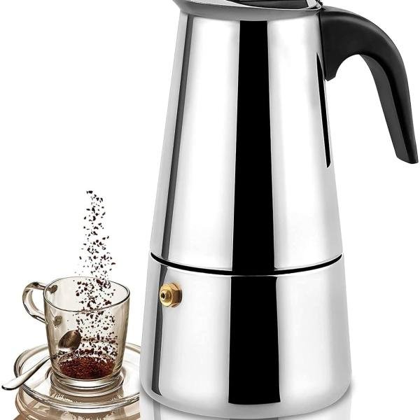 Stainless Steel Espresso Watt Coffee Maker Percolator Moka Pot Cup for Italian Espresso/Decoction Coffee/Mocha/South Indian Filter Kaapi Home Machine (Silver) 350ml