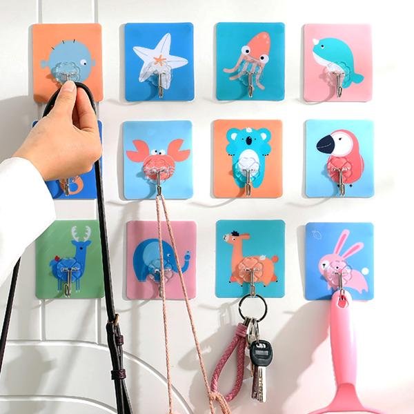 Magic Plastic Adhesive Sticker for Kitchen Bathroom Shower Hanging Wall Self Corner Shelves Non-Trace Stick Wall Hook Multi-Surface Damage-Free Hooks (Color Hook, 10)